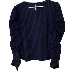 Zara pinstripe long sleeve runched top size XL